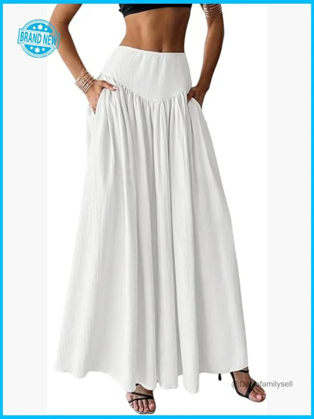 Pleated Flowy Maxi Skirt High Waist Long Skirt with Pocket Y2K